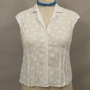 White Cotton Cap Sleeve Summer Blouse Talbot's 16